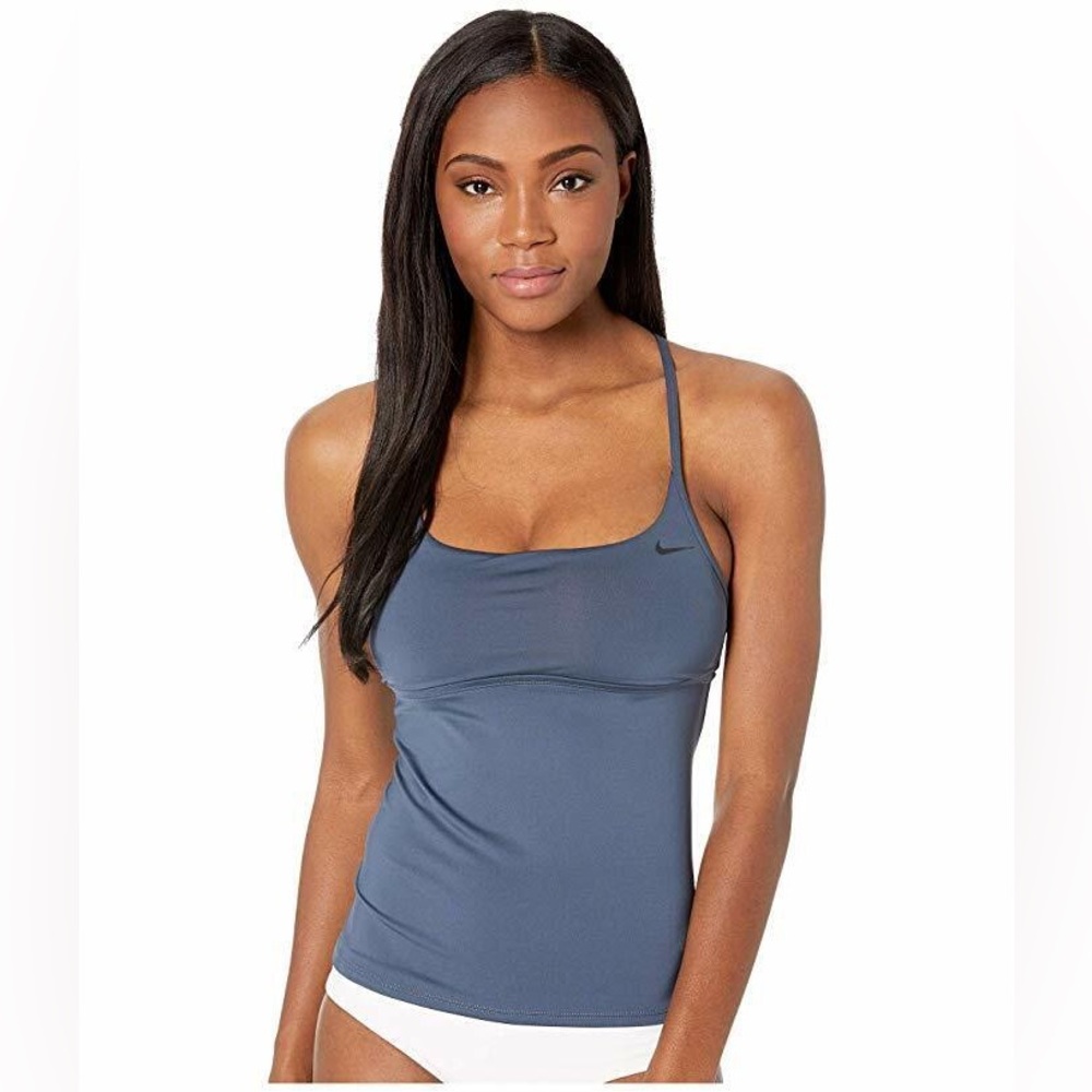 New Nike Illusion Tankini Top Cross Back Monsoon Blue Size Small Adjustable